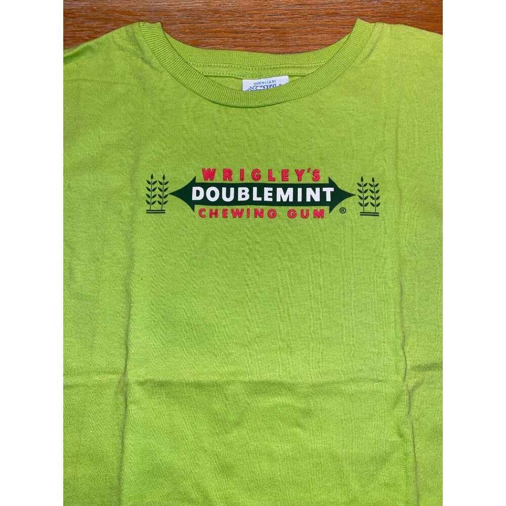 Wrigleys Doublemint Chewing Gum T-Shirt Youth Lime Green Cotton Short Sleeve - Picture 2 of 2